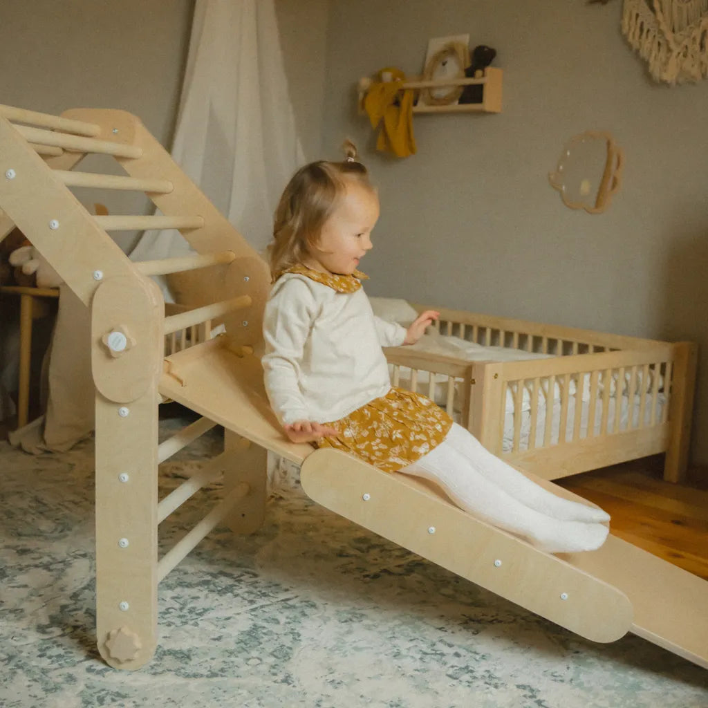 happymoon 攀爬架配件-單片攀岩溜滑梯(木色/彩色/漸層藍)