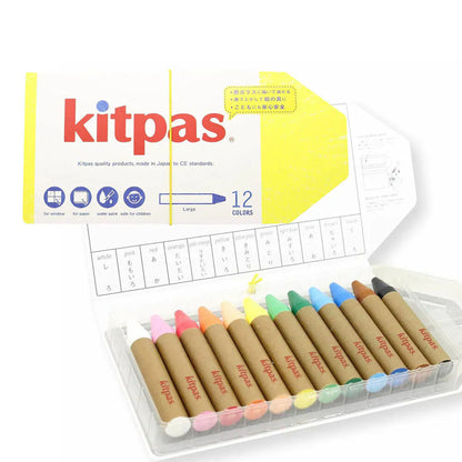 【kitpas】日本製環保無毒水洗粗粗米蠟筆-12支組