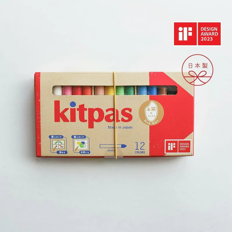 【kitpas】日本製環保無毒水洗米蠟筆-12支組