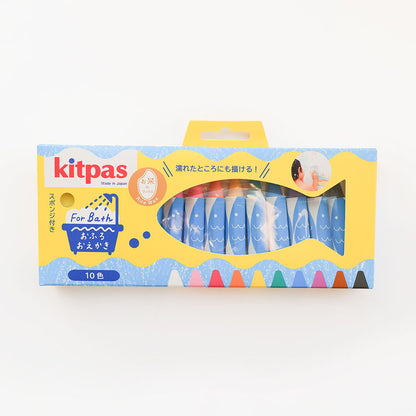 【kitpas】日本製環保無毒浴室水洗蠟筆-10支組（附擦拭海綿）