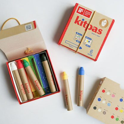 【kitpas】日本製環保無毒水洗米蠟筆-6支組