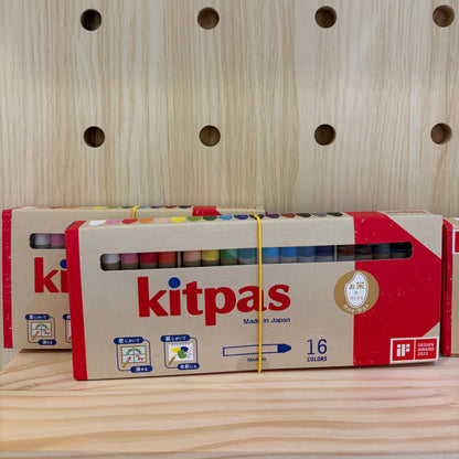 【kitpas】日本製環保無毒水洗米蠟筆-16支組