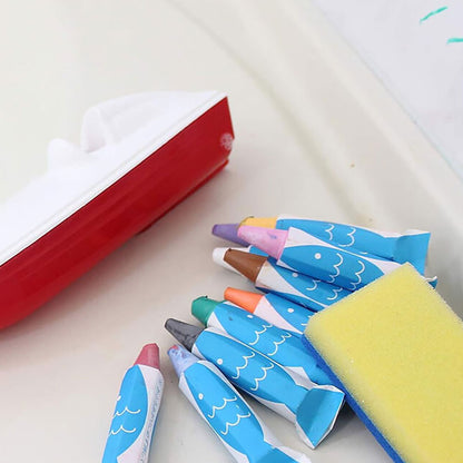 【kitpas】日本製環保無毒浴室水洗蠟筆-10支組（附擦拭海綿）