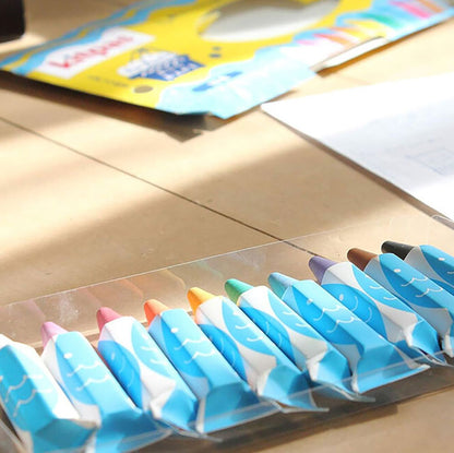 【kitpas】日本製環保無毒浴室水洗蠟筆-10支組（附擦拭海綿）